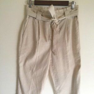 EXPRESS Paperbag Linen Blend Pants High Waisted with Front Tie Belt - Size 4